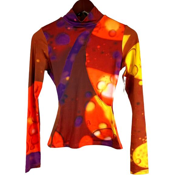 Tyler McGillivary NWT Gal Long Sleeve Stretch Blouse Size XS Mock Neck Groovy - Picture 1 of 8